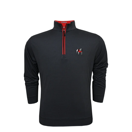 Georgia Standing Bulldog Custom Collar Pin Dot Stripe Pullover - Black