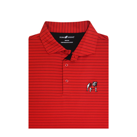 Georgia Standing Bulldog Red 3/8 Stripe Performance Polo Georgia Standing Bulldog Red 3/8 Stripe Performance Polo