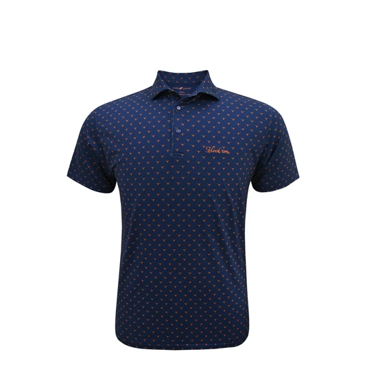 Texas Longhorns Hook 'em Navy Print Polo