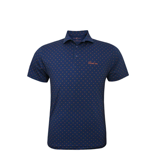 Texas Longhorns Hook 'em Navy Print Polo
