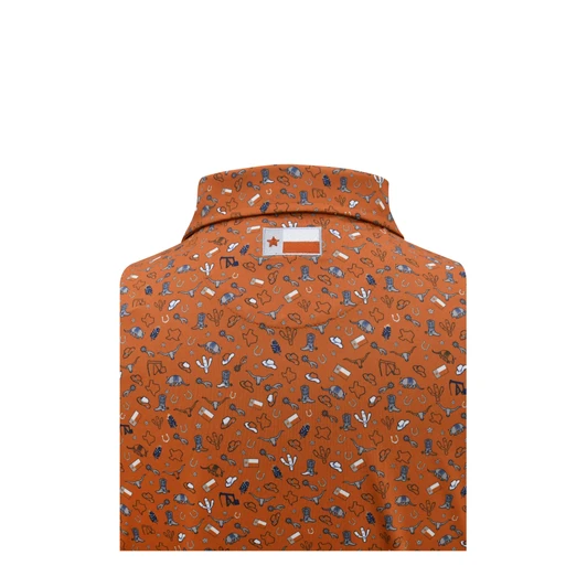 Texas Longhorns Burnt Orange State Inspired Print Polo