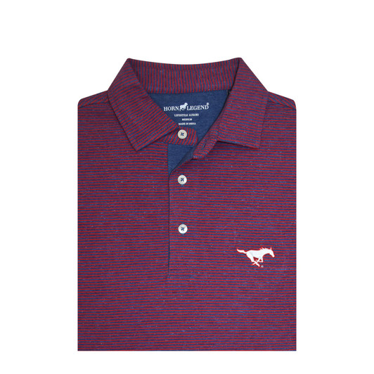 SMU Denim and Red Mini Stripe Cotton Polo SMU Denim and Red Mini Stripe Cotton Polo