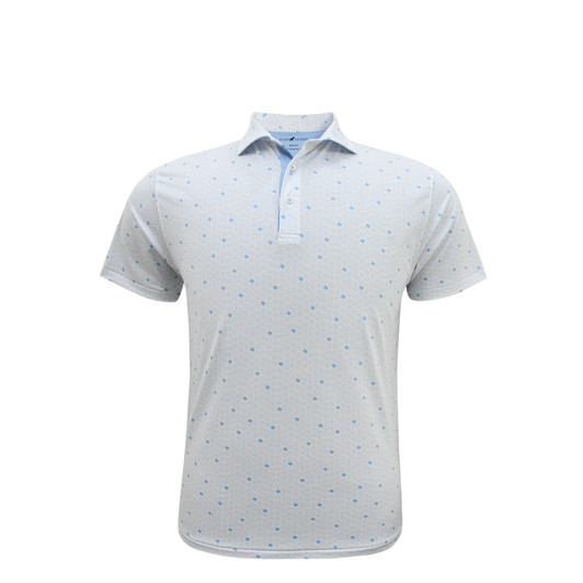 Texas Micro State Print Polo - White with Light Blue