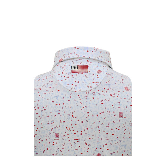 Mulligan US Flag Performance Polo - White with Light Blue & Red