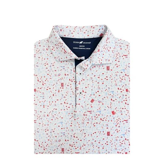 Mulligan US Flag Performance Polo - White with Light Blue & Red