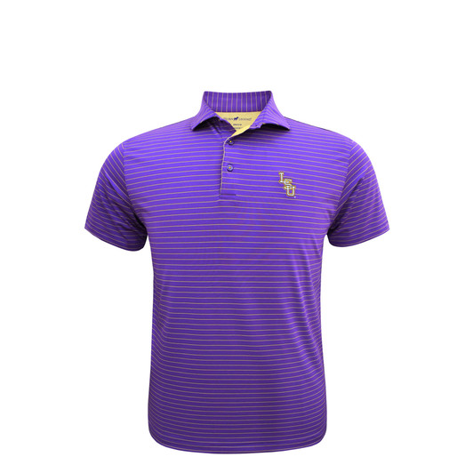 LSU Tigers Baseball Interlock 3/8 Stripe Performance Polo - Purple