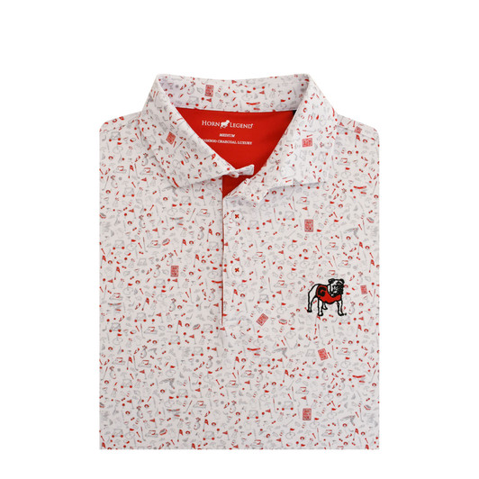 Georgia Standing Bulldog White Touchdown Print Polo