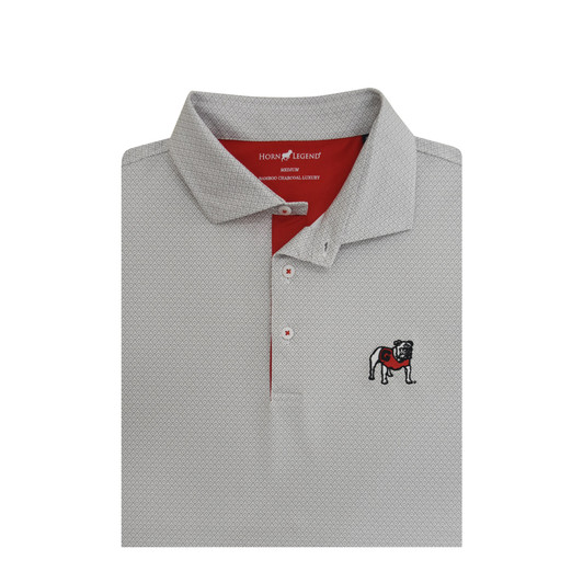 Georgia Standing Bulldog White and Grey Diamond Classic Polo