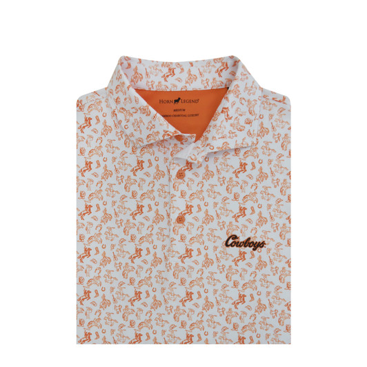 Oklahoma State Script White Cowboy Print Polo