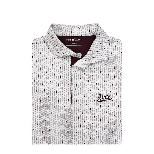 Mississippi State Baseball Script White Micro State Print Polo