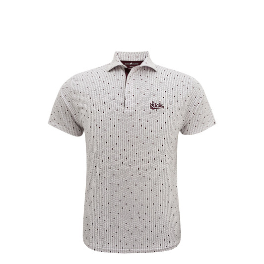 Mississippi State Baseball Script White Micro State Print Polo