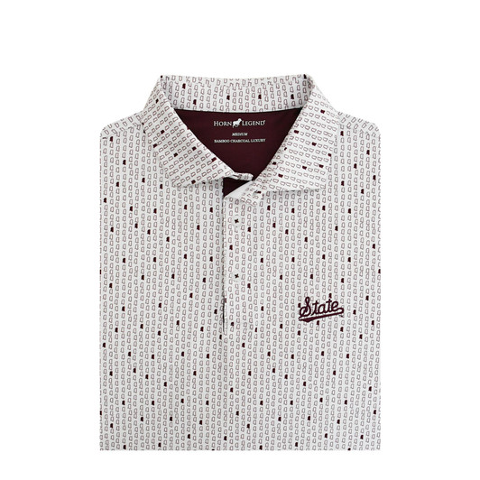 Mississippi State Baseball Script White Micro State Print Polo