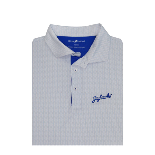 Kansas Jayhawks Script White State Outline Polo