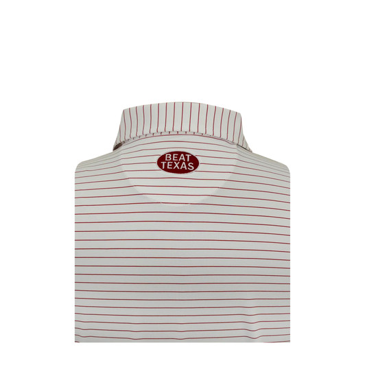Oklahoma Sooner Schooner BEAT TEXAS White 3/8 Stripe Performance Polo