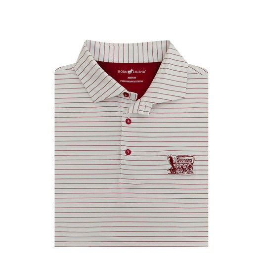 Oklahoma Sooner Schooner BEAT TEXAS White 3/8 Stripe Performance Polo