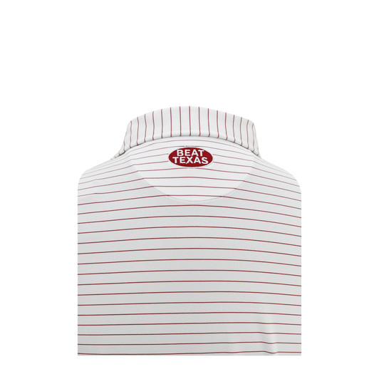 Oklahoma Sooner Schooner BEAT TEXAS White 3/8 Stripe Performance Polo
