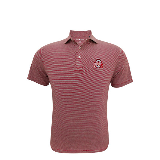 Ohio State Buckeyes Cranberry and Grey Mini Stripe Cotton Polo