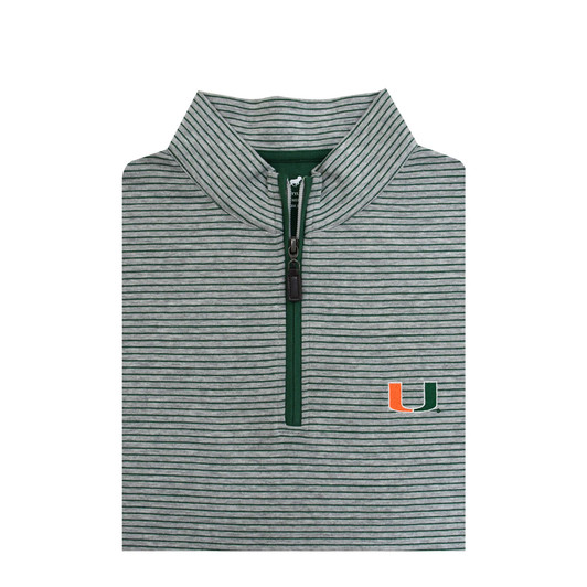 Miami Hurricanes Pearl Grey and Green Heathered Stripe Cotton Pullover