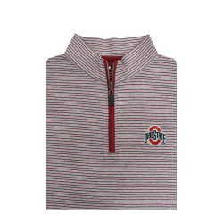 Ohio State Pearl Grey and Scarlet Cotton Heathered Stripe Pullover