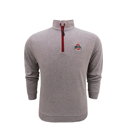 Ohio State Pearl Grey and Scarlet Cotton Heathered Stripe Pullover