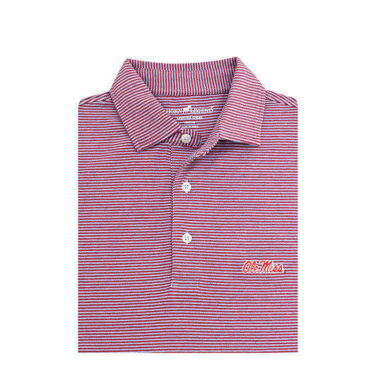 Ole Miss Red and Powder Blue Mini Stripe Cotton Polo