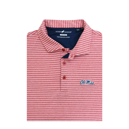 Ole Miss Red Heather Stripe Performance Polo - Youth