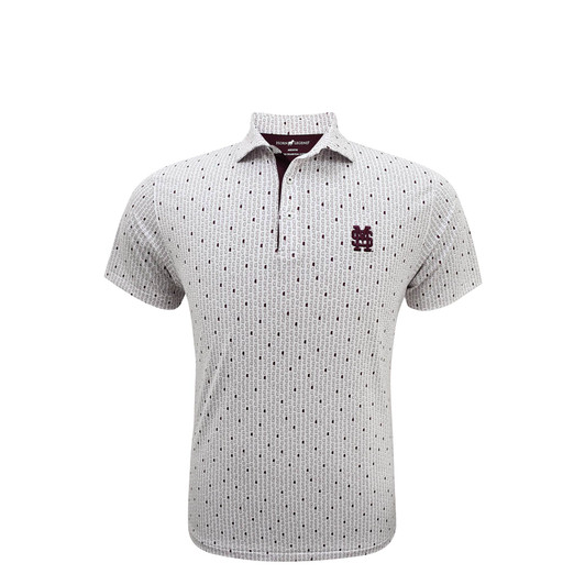 Mississippi State M over S Baseball Logo White Micro State Print Polo