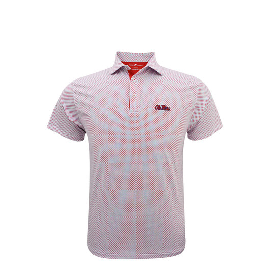 Ole Miss Lisbon Print Polo - White with Powder Blue & Red