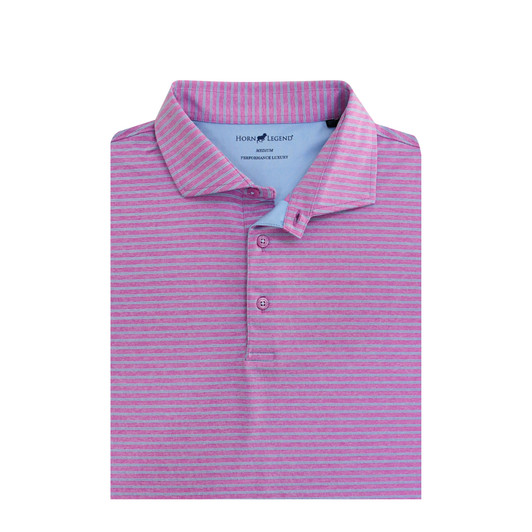 Heather Stripe Performance Polo - Mulberry with Light Blue