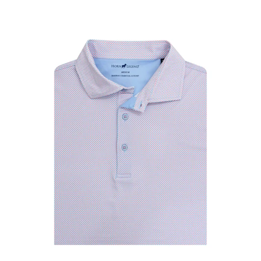 Particolored Gingham Performance Polo - Rose Quartz & Light Blue