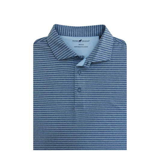 Heather Stripe Performance Polo - Moonlight Blue with Light Blue