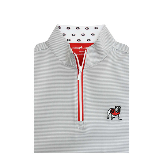 Georgia Standing Bulldog Custom Collar Pin Dot Stripe Pullover -Grey