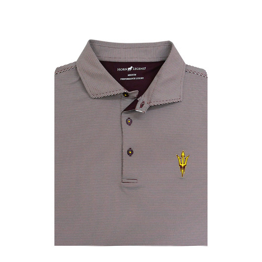 Arizona State Sun Devils 1/24 Stripe Performance Polo - Maroon with Gold Pitchfork