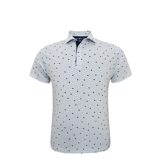Texas Micro State Print Performance Polo - White with Navy