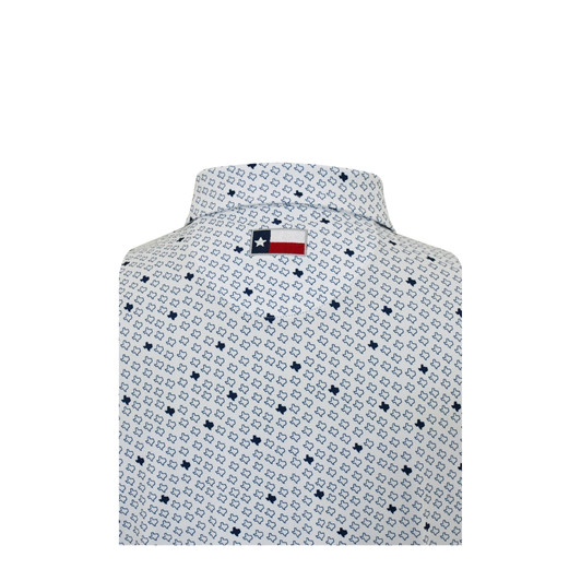 Texas Micro State Print Performance Polo - White with Navy