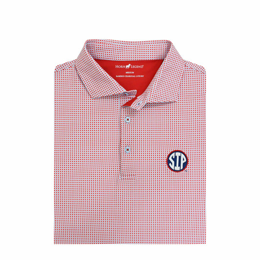 Ole Miss SIP Particolored Gingham Polo -Red with Powder Blue