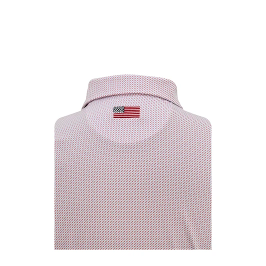 Crossways US Flag Performance Polo - White with Light Blue & Red