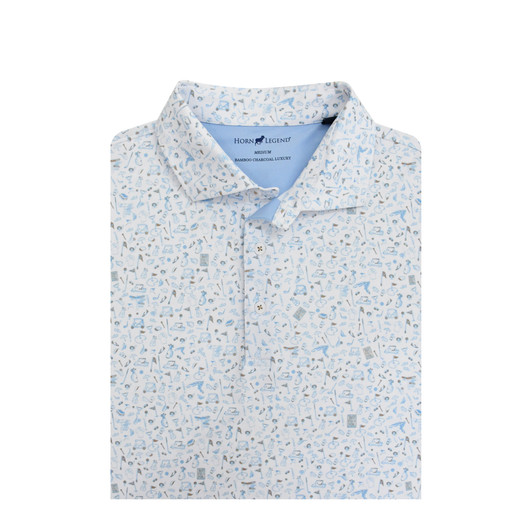 Mulligan Performance Polo - White with Light Blue & Sand