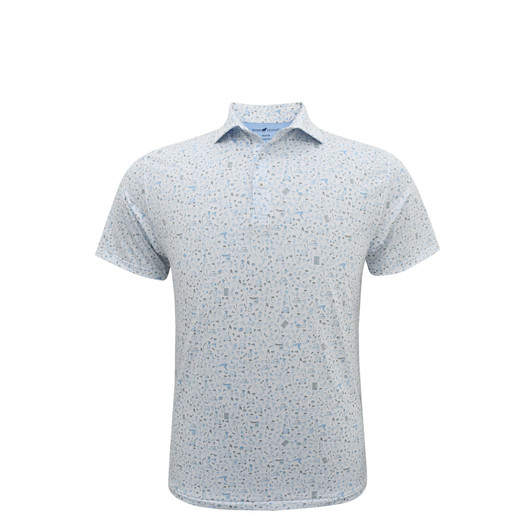 Mulligan Performance Polo - White with Light Blue & Sand