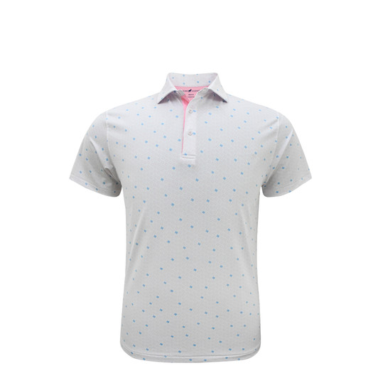 Texas Micro State Print Polo - White with Rose Quartz & Light Blue