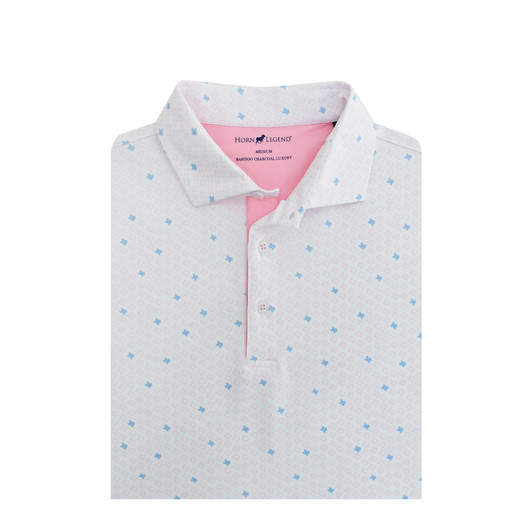 Texas Micro State Print Polo - White with Rose Quartz & Light Blue