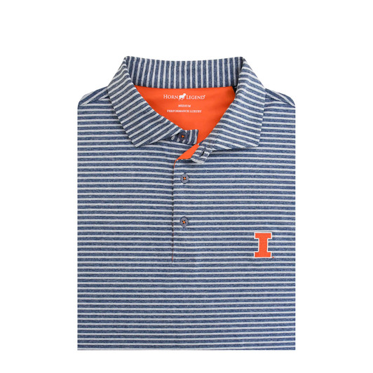 Illinois Fighting Illini Heather Stripe Performance Polo - Navy Illinois Fighting Illini Heather Stripe Performance Polo - Navy