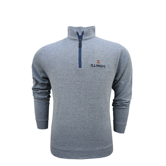Illinois Fighting Illini End On End Tonal Zip Cotton Pullover - Midnight Blue