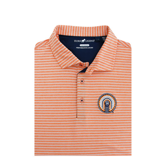 Illinois Vintage Chief Illiniwek Heather Stripe Performance Youth Polo - Orange