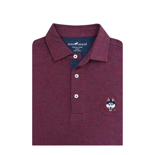 UConn Huskies Mini Stripe Cotton Polo - Red and Denim