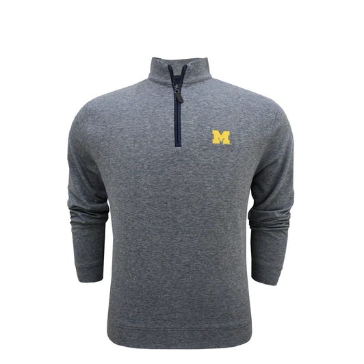 Michigan Wolverines End On End Tonal Zip Cotton Pullover - Navy