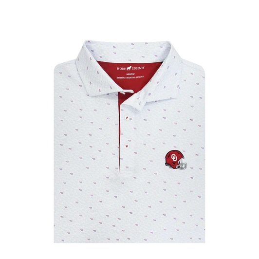 Oklahoma Sooners Helmet Logo Micro State Print Polo - White with Light Blue