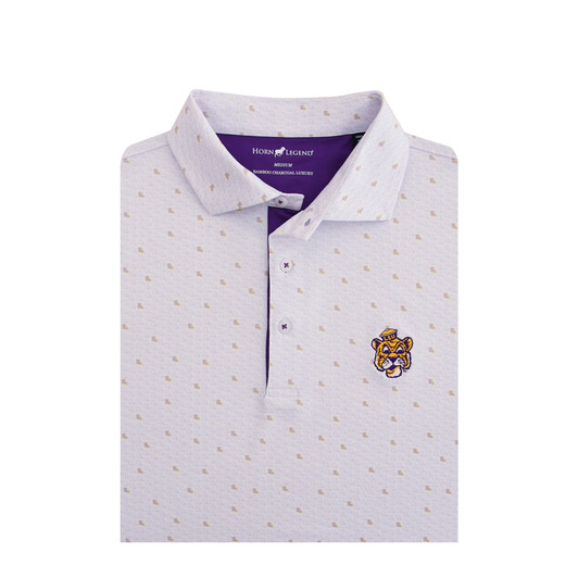 LSU Tigers Vintage 1955 Micro State Polo - White with Lavender