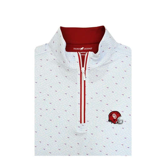 Oklahoma Sooners Helmet Logo Micro State Pullover - White with Light Blue