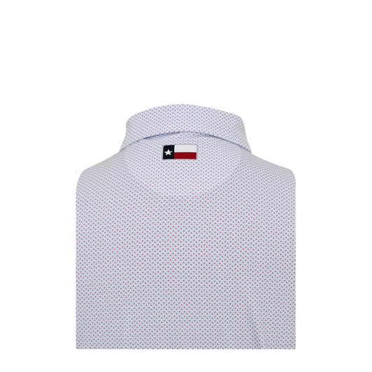 Ripple Performance Polo with Texas Flag - White with Light Blue & Red